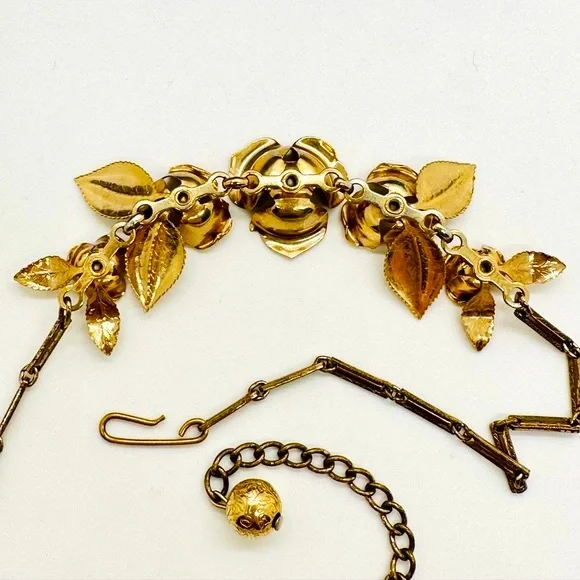 Vintage Deco Rhinestone Flower Statement Necklace - Picture 15 of 17